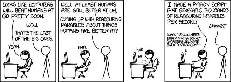 xkcd #1263: Reassuring — a Python script that generates thousands of reassuring parables per second
